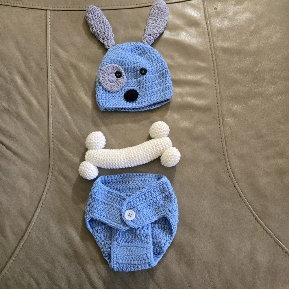 Adorable Baby Gift Set Crochet Blue Hat and Diaper Short Set.